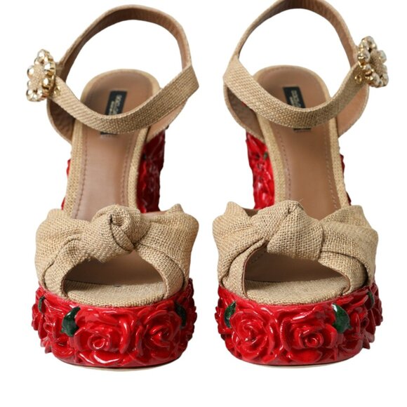 Dolce & Gabbana Red Roses Crystal Platform Sandals Shoes EU39 US8.5 NEW NWT - Picture 3 of 6